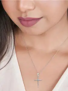 SILBERRY 925 Sterling Silver Rhodium-Plated CZ Studded Layered Cross Pendants