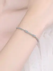 Bling Queen Silver-Plated Cubic Zirconia Studded Charm Bracelet