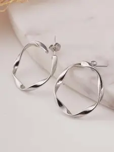 PALMONAS Abstract Rhodium Plated Contemporary Waterproof & Anti-Tarnish Hoop Earrings