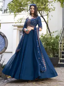 LOOKNBOOK ART Floral Embroidered Ready to Wear Lehenga & Unstitched Blouse With Dupatta