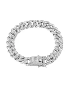 Bling Queen Stainless Steel Stone-Studded Double Layered Link Bracelet
