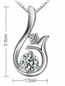 Bling Queen Silver Plated Cubic Zirconia Studded Mermaid Tail Pendant With Chain