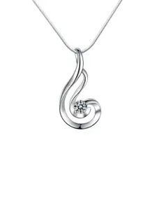 Bling Queen Silver-Plated Cubic Zirconia Studded Pendant With Chain