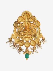 Kushal's Fashion Jewellery 92.5 Pure Silver Gold-Plated Ruby Temple Pendant