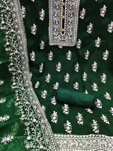 Peachmode Floral Embroidered Organza Unstitched Dress Material