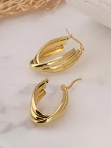 PALMONAS Stainless Steel Gold-Plated Contemporary Studs Earrings