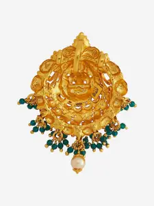 Kushal's Fashion Jewellery 92.5 Pure Silver Gold-Plated Ruby Temple Pendant