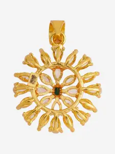Kushal's Fashion Jewellery 92.5 Pure Silver Gold-Plated Stone Studded Floral Pendant