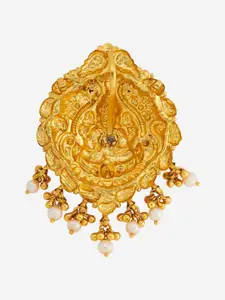 Kushal's Fashion Jewellery 92.5 Pure Silver Gold-Plated Ruby Ethnic Temple Pendant