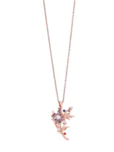 Anouk Rose Gold Plated Floral Shape American Diamond Studded Pendants With Chain