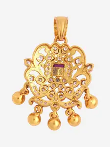 Kushal's Fashion Jewellery 92.5 Pure Silver Gold-Plated Ruby Temple Pendant
