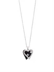 Anouk Rhodium-Plated American Diamond Studded Heart Shaped Pendants With Chains