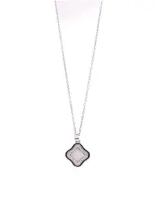 Anouk Silver-Plated American Diamond Studded Rhombus Shaped Pendants With Chain