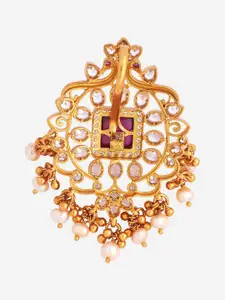 Kushal's Fashion Jewellery 92.5 Pure Silver Gold-Plated Ruby Peacock Pendant