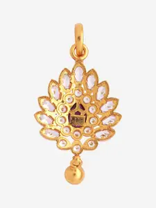Kushal's Fashion Jewellery 92.5 Pure Silver Gold-Plated Ruby Floral Temple Pendant