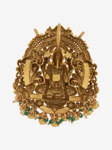 Kushal's Fashion Jewellery 92.5 Pure Silver Gold-Plated Ruby Studded Temple Pendant