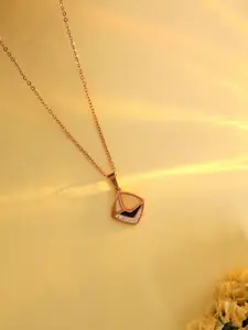 Anouk Rose Gold-Plated American Diamond Studded Chic Disc Pendant With Chain
