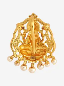 Kushal's Fashion Jewellery 92.5 Pure Silver Gold-Plated Artificial Stones Temple Pendant