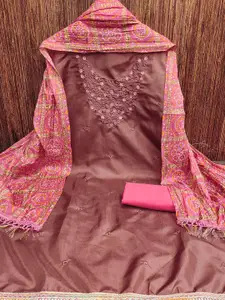 Peachmode Floral Embroidered Embellished Unstitched Dress Material