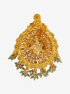 Kushal's Fashion Jewellery 92.5 Pure Silver Gold-Plated Ruby Peacock Temple Pendant