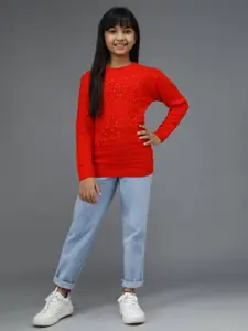 Anixa Girls Embroidered Woollen Pullover with Embellished Detail