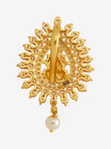 Kushal's Fashion Jewellery 92.5 Pure Silver Gold-Plated Artificial Stones Temple Pendant