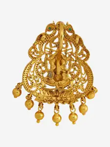 Kushal's Fashion Jewellery 92.5 Pure Silver Gold-Plated Stone Studded Ganesh Pendant