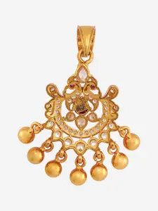 Kushal's Fashion Jewellery 92.5 Pure Silver Gold-Plated Ruby Peacock Pendant