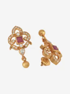 Kushal's Fashion Jewellery Ruby Gold-Plated Ethnic 92.5 Pure Silver Temple Pendant Set