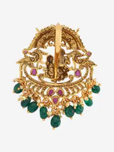 Kushal's Fashion Jewellery 92.5 Pure Silver Gold-Plated Ruby Temple Pendant
