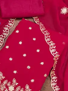 Peachmode Floral Embroidered Sequinned Silk Georgette Unstitched Dress Material