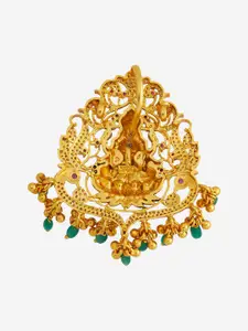 Kushal's Fashion Jewellery 92.5 Pure Silver Gold Plated Ruby Studded Temple Pendant