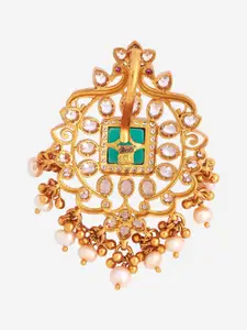 Kushal's Fashion Jewellery 92.5 Pure Silver Gold-Plated Artificial Stones Temple Pendant