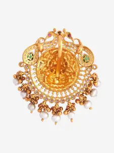 Kushal's Fashion Jewellery 92.5 Pure Silver Gold-Plated Ruby Peacock Temple Pendant