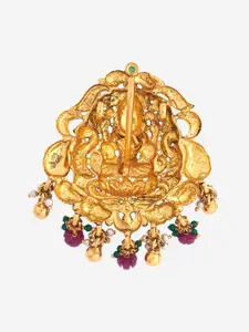 Kushal's Fashion Jewellery 92.5 Pure Silver Gold-Plated Ruby Temple Pendant