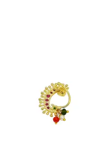 FEMMIBELLA Gold-Plated Artificial Stones Studded And Beaded Ring Nosepin