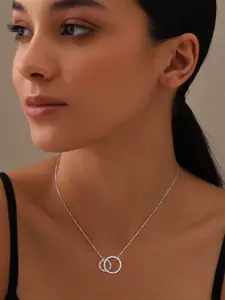 LeCalla 925 Sterling Silver-Plated Interlocking Double Circle Pendant With Chain
