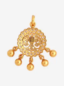 Kushal's Fashion Jewellery 92.5 Pure Silver Gold-Plated Stone Studded Circular Pendant