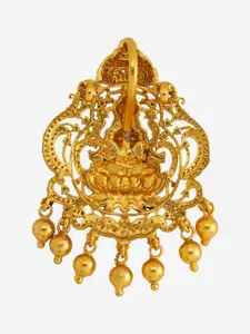 Kushal's Fashion Jewellery 92.5 Pure Silver Gold-Plated Stone Studded Laskshmi Pendant