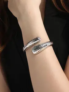SOHI Women Metallic Silver-Plated The Dented Embrasse Cuff  Bracelet