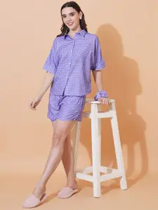 FFLIRTYGO Women Shirt Collar Checked Night suit