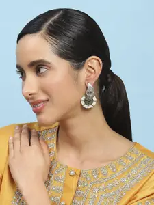 Biba Artificial Stones Studded & Beaded Paisley Shaped Drop Earrings
