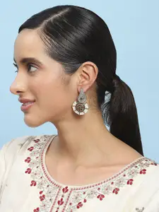 Biba Artificial Stones Studded & Beaded Paisley Shaped Oxidised Drop Earrings