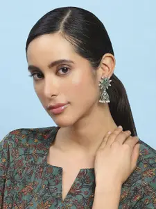 Biba Artificial Stones Studded & Beaded Dome Shaped Jhumkas