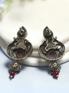 Biba Gold-Plated Artificial Stones Studded And Beaded Contemporary Shaped Drop Earrings