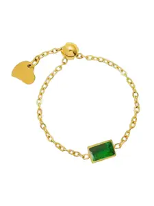 DressBerry 18k Gold Plated Vintage  Rhinestone Studded Adjustable Ring