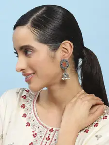 Biba Artificial Stones Studded & Beaded Dome Shaped Jhumkas