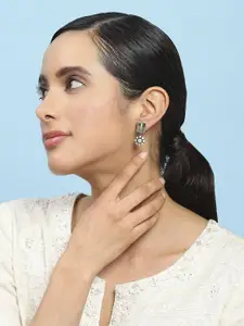 Biba Gold-Plated Artificial Stones Studded Floral Shaped Drop Earrings