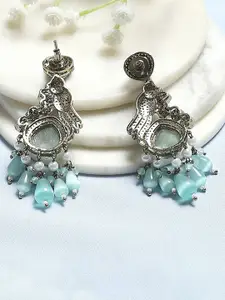 Biba Gold-Plated Artificial Stones & Beaded Studded Teardrop Shaped Drop Earrings