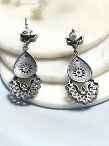 Biba Artificial Stones Studded Teardrop Shaped Oxidised Drop Earrings